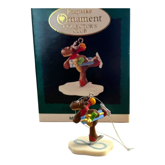 Hallmark Keepsake Miniature Ornament Keepsake Collectors Club skating moose 1995 - Picture 1 of 5